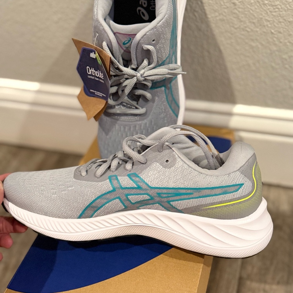 Asics Light Gray and Teal Athletic Sneakers